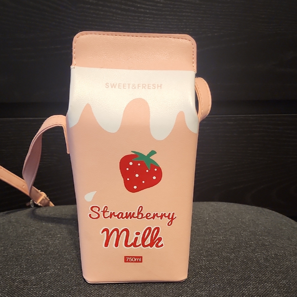 Pink Strawberry Milk Carton Bag